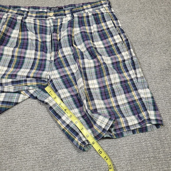 Vintage Polo Ralph Lauren Shorts Mens 36 Blue Green Yellow Linen Blend Preppy - Picture 10 of 11